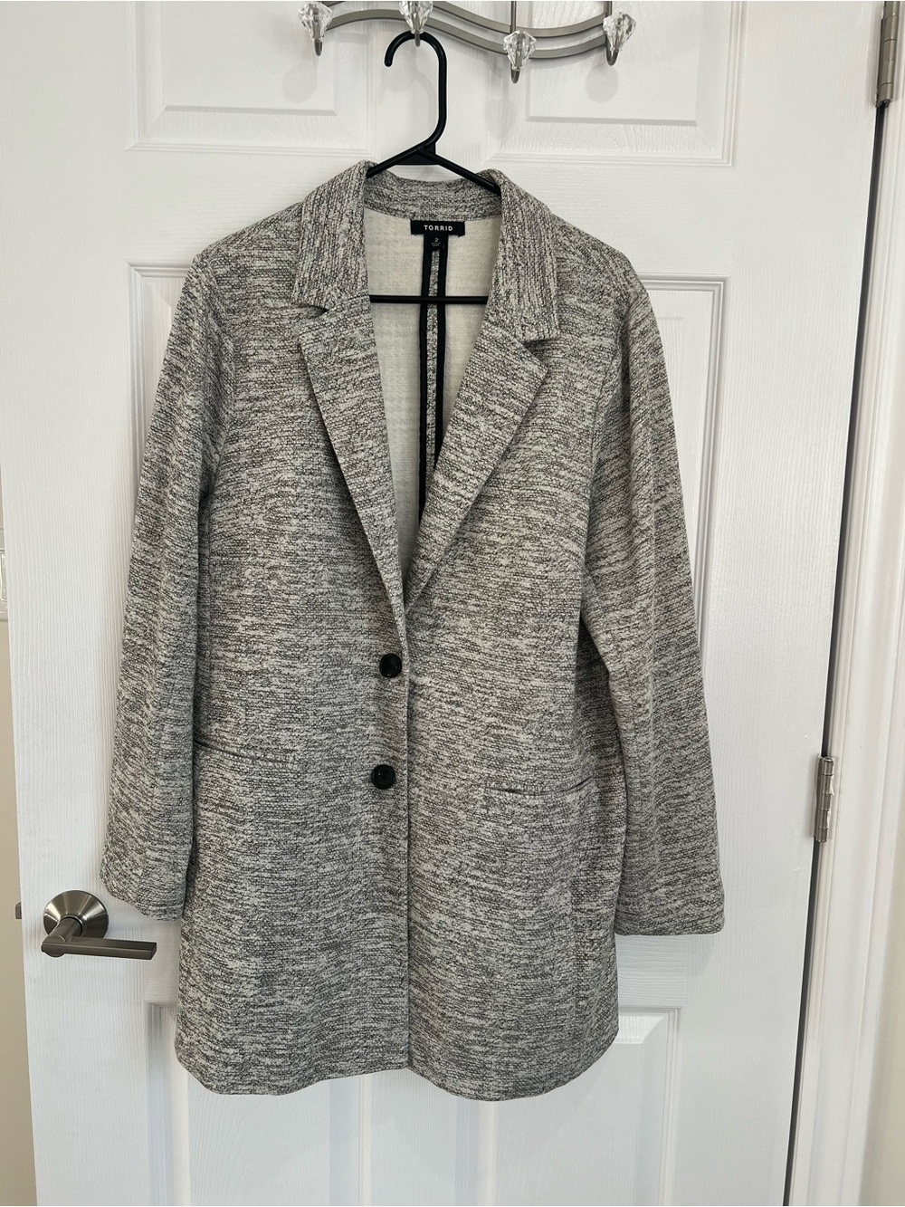 Torrid Open Front Knit Blazer Cardigan Size 2 Gray Black Marled